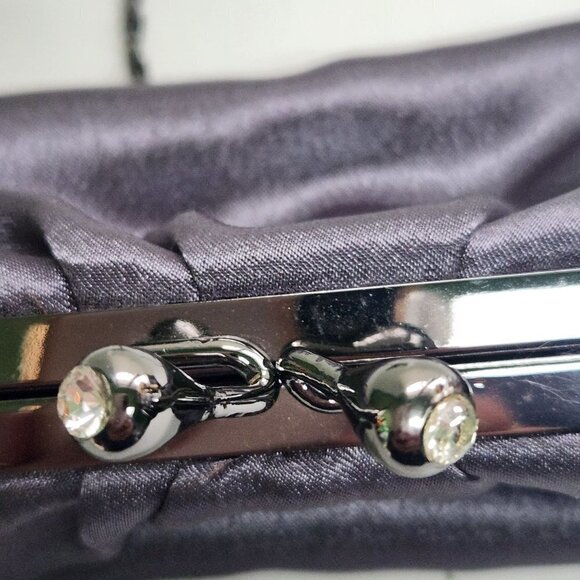 Jessica Mcclintock Gunmetal Kiss Lock Satin Evening Purse Crossbody Chain - Picture 4 of 5